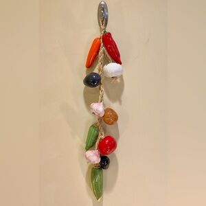 VTG 1970s-80s Hand-Painted Ceramic & Jute Vegetable Ristra Made in Mexico 30”
